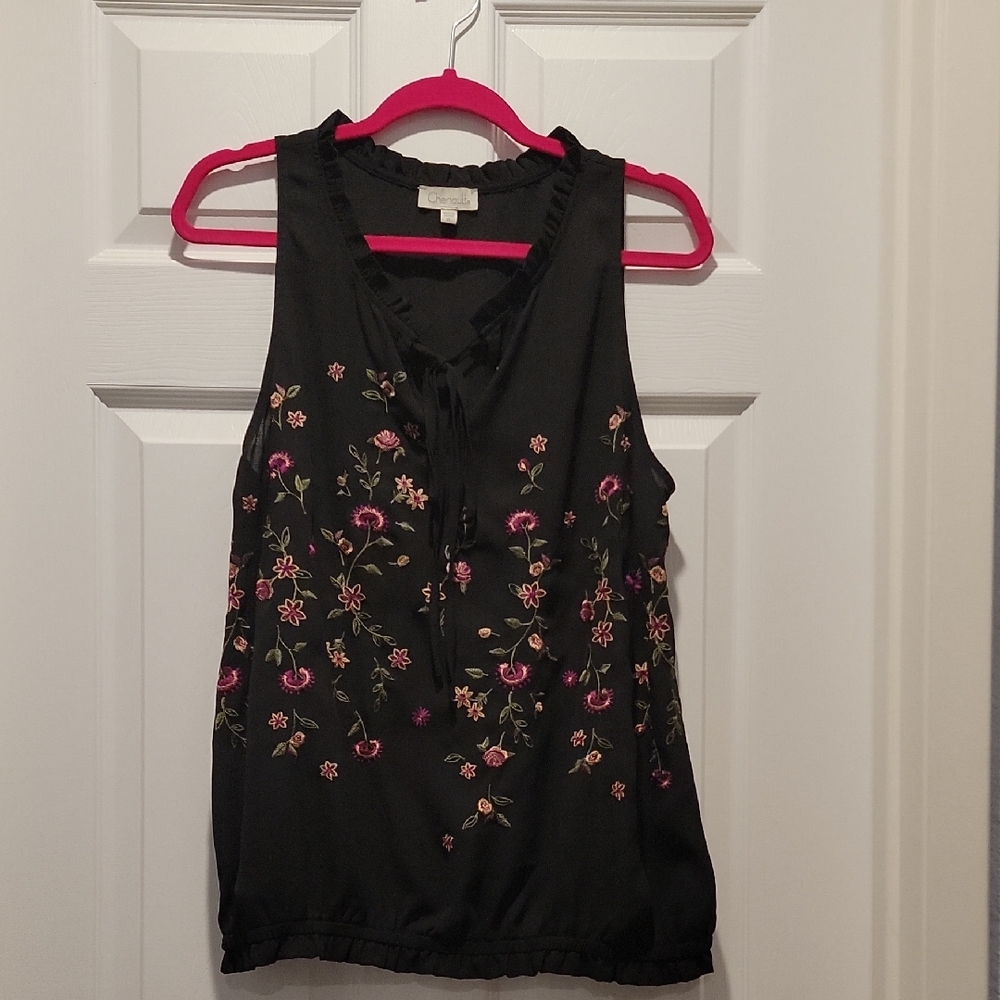 Chenault Black Floral Embroidered Blouse